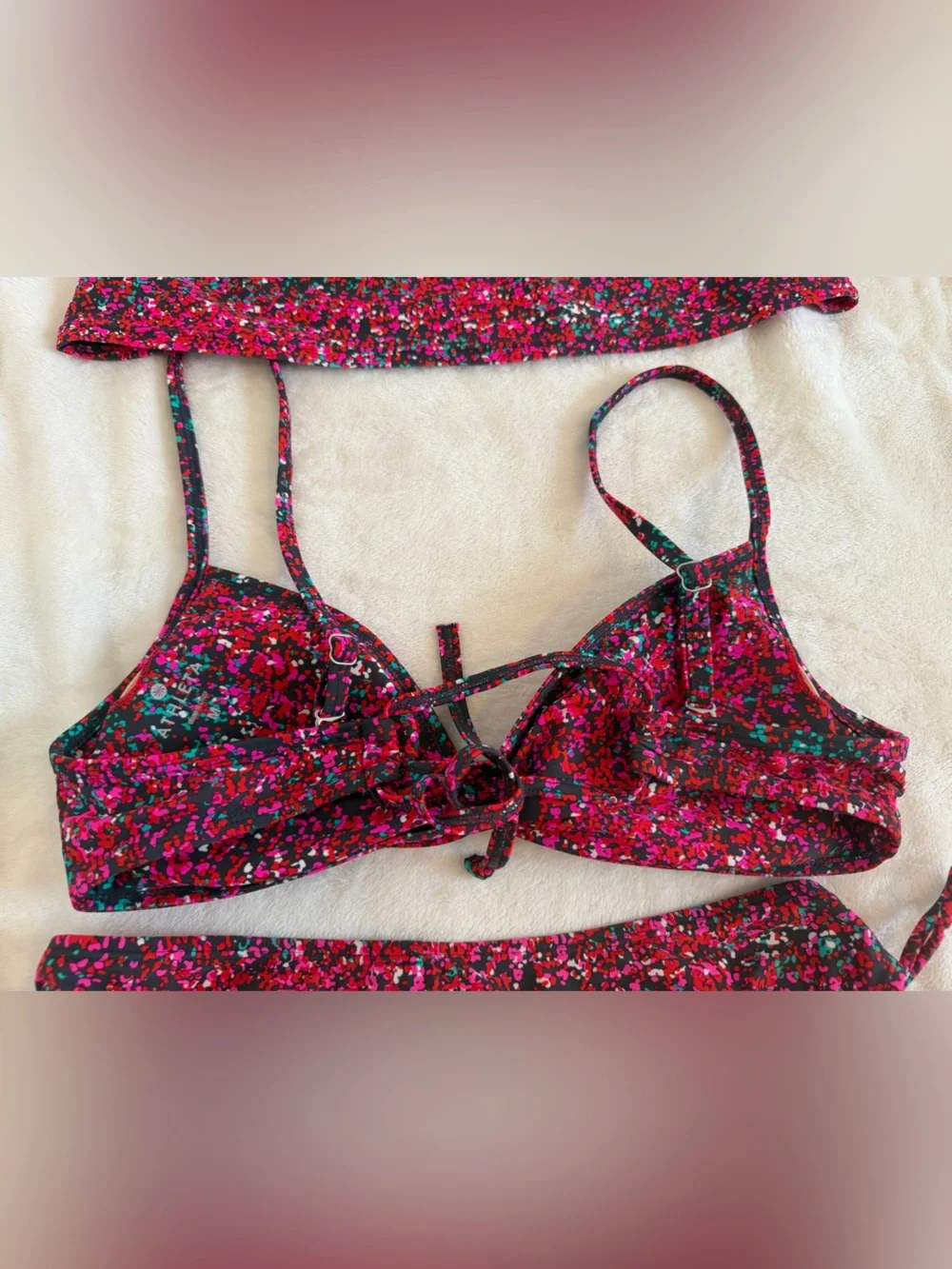 Athleta Size Medium Magenta Multi-Color Confetti Tankini & Bikini Set